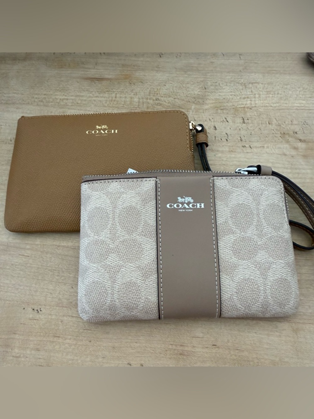 Coach Beige & Tan Signature Wristlet Set